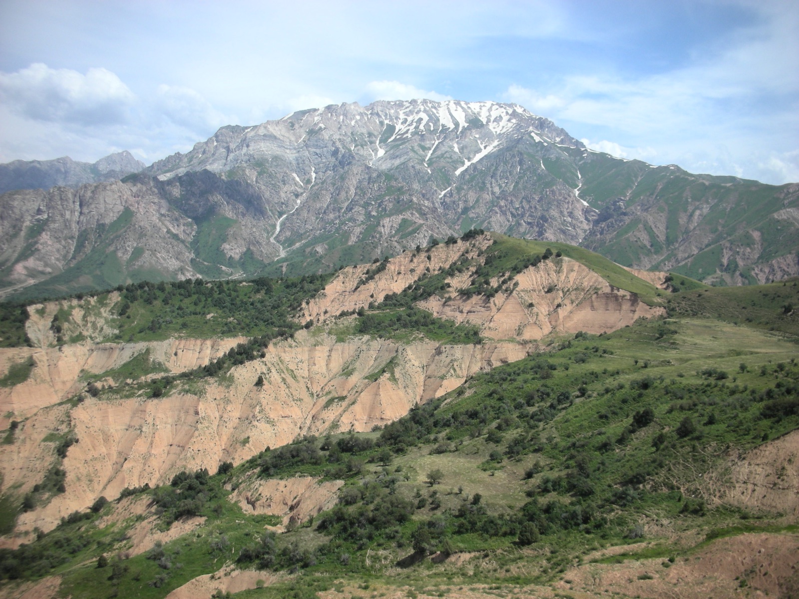 チムガン山地とチャルヴァク湖方面の景観