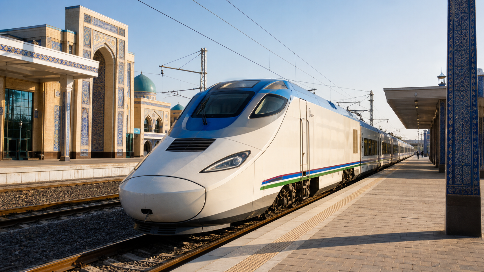 ウズベキスタンの都市間移動に利用できる高速列車のイメージ