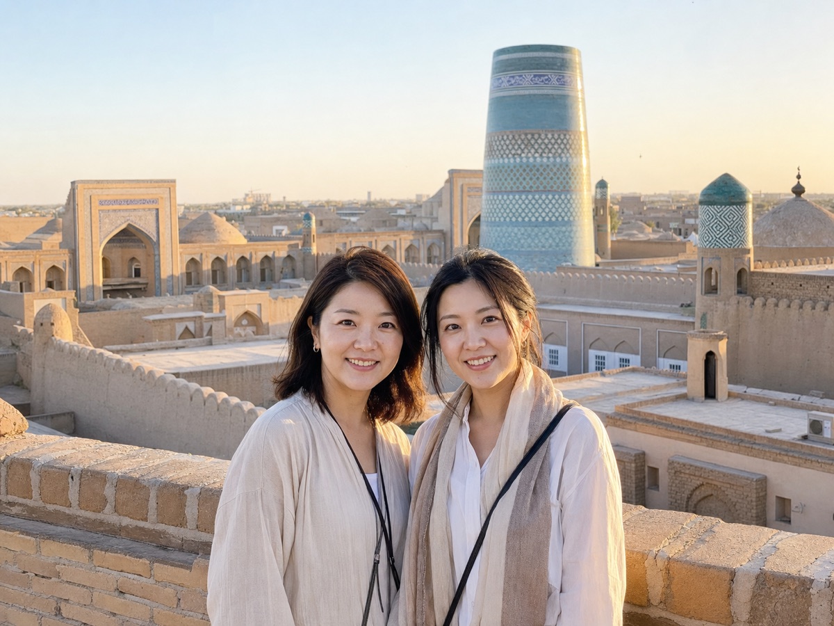 ヒヴァでの友人旅行イメージ